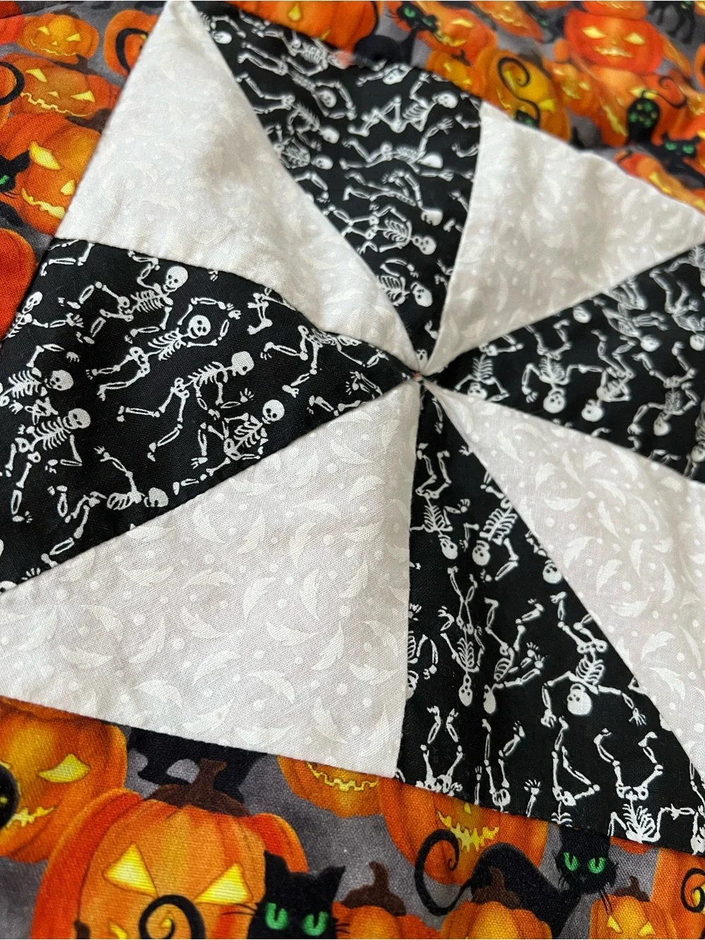 Handmade Halloween Quilt Black Cat Jack O Lantern Pumpkin Pinwheel Wall Hanging